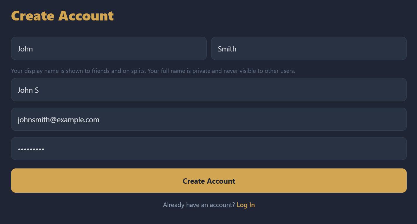 Register screen