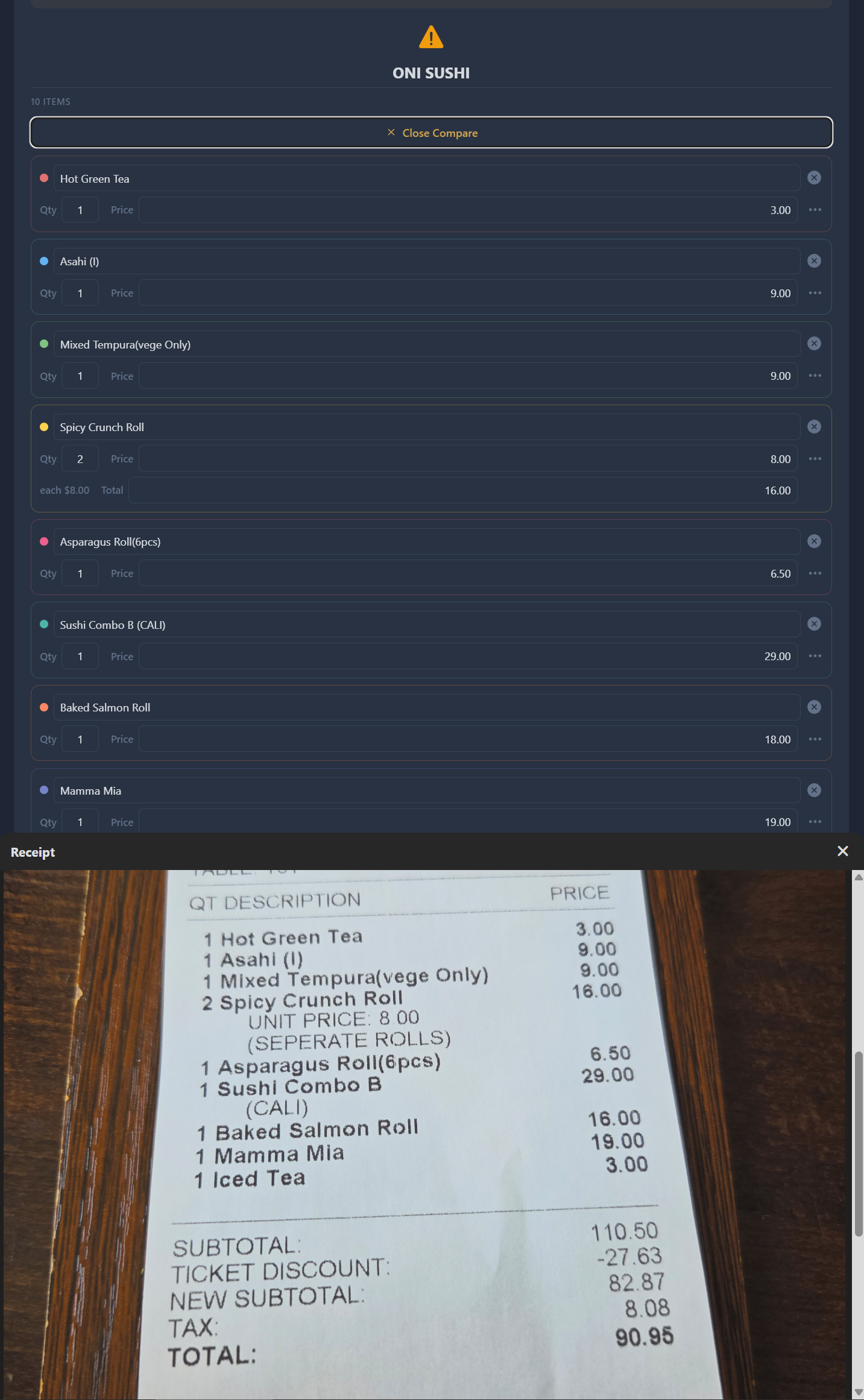 Split-screen compare mode