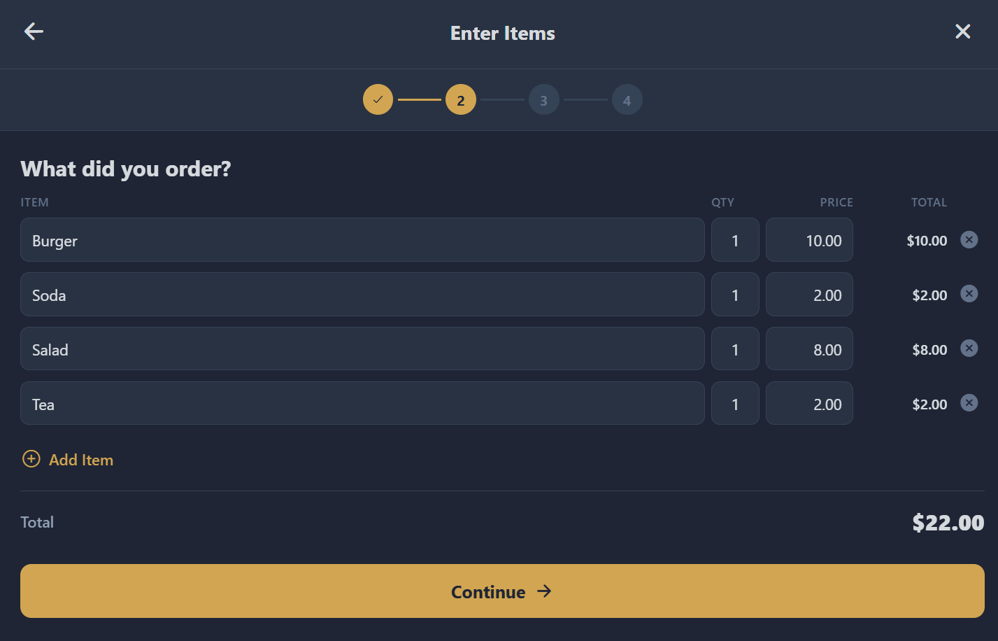 Manual item entry