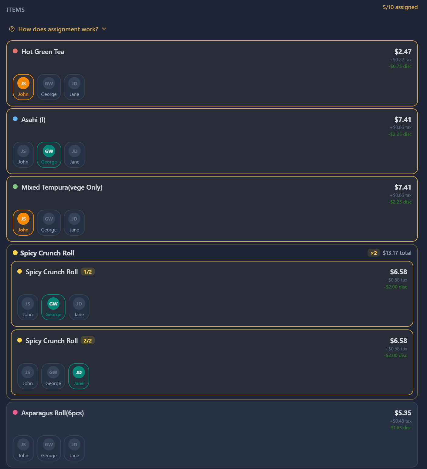 Item assignment