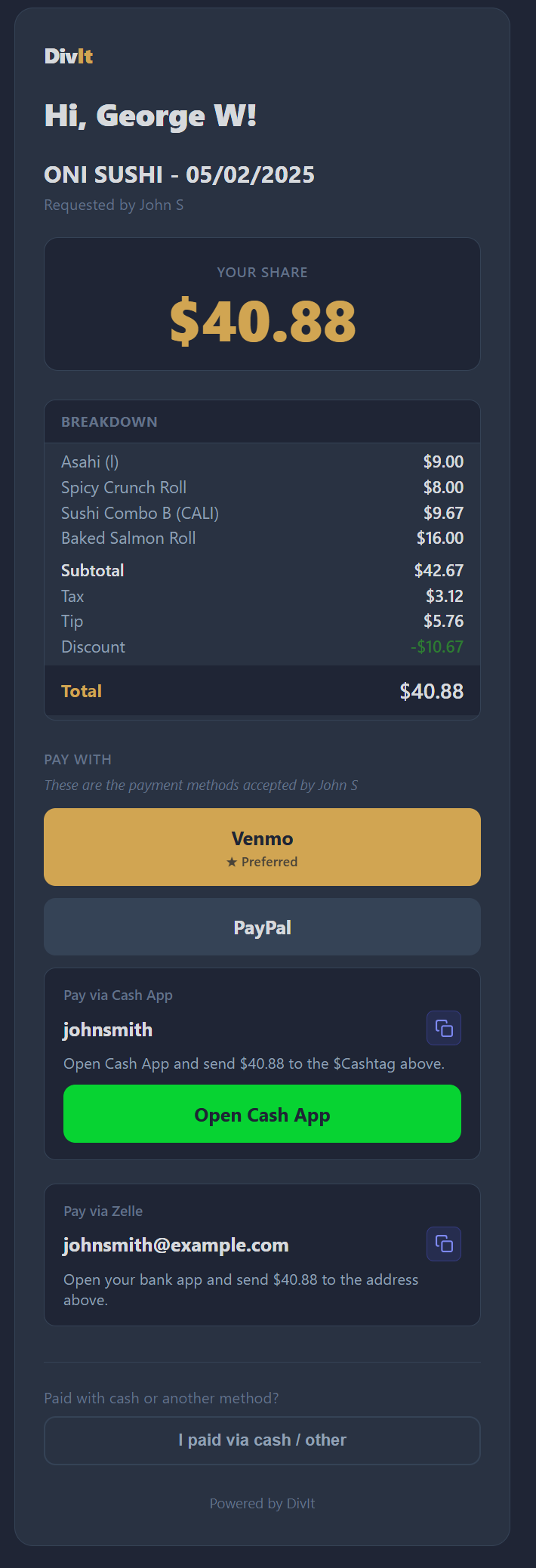 Guest payment page