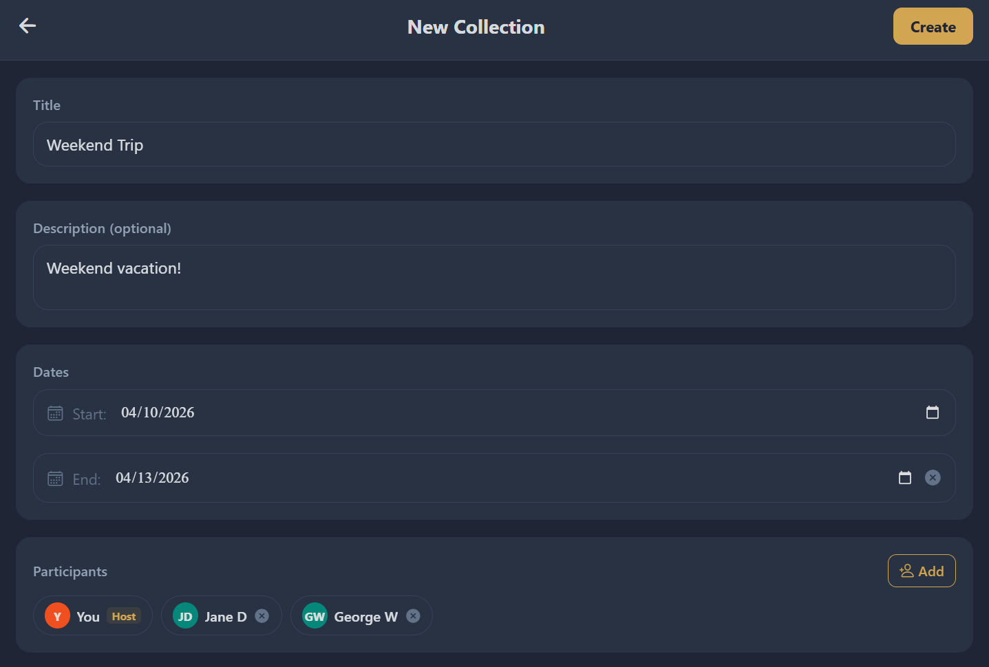 Collection creation